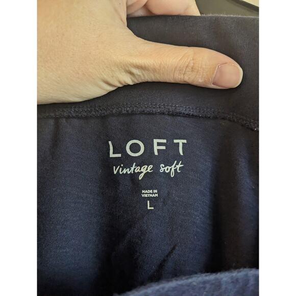 Loft Women's Blue Short Sleeve Off Shoulder Pullover Cotton Blouse Top Size L - Picture 3 of 5